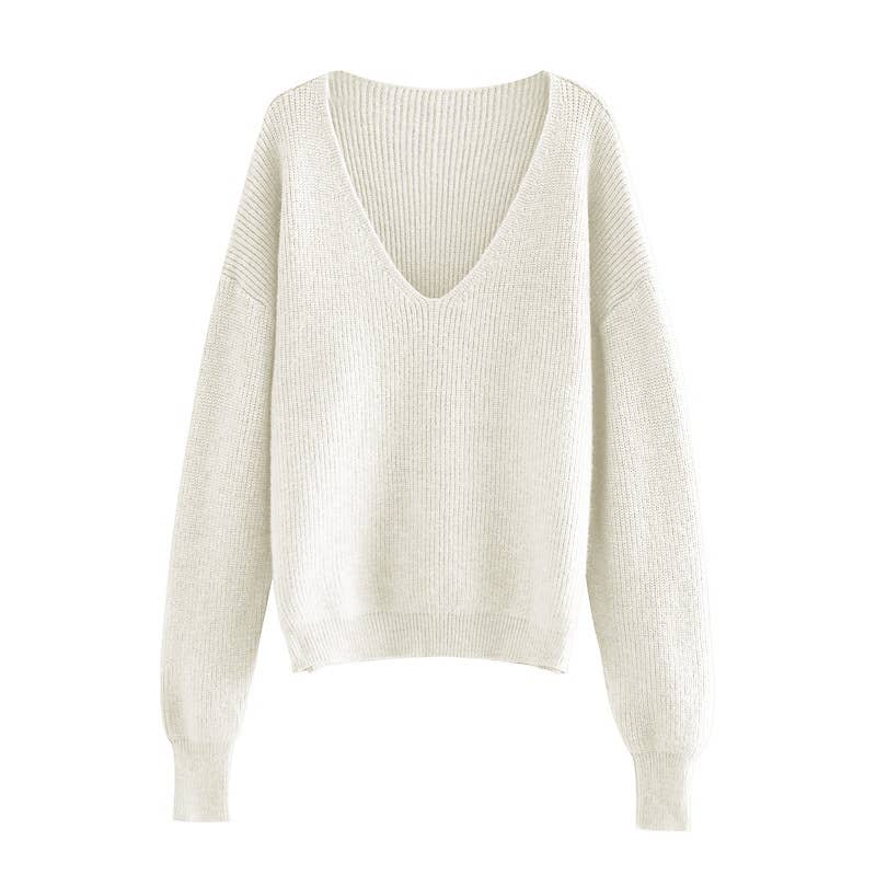 SLOUCHY V-NECK SWEATER WITH THICK LONG SLEEVES