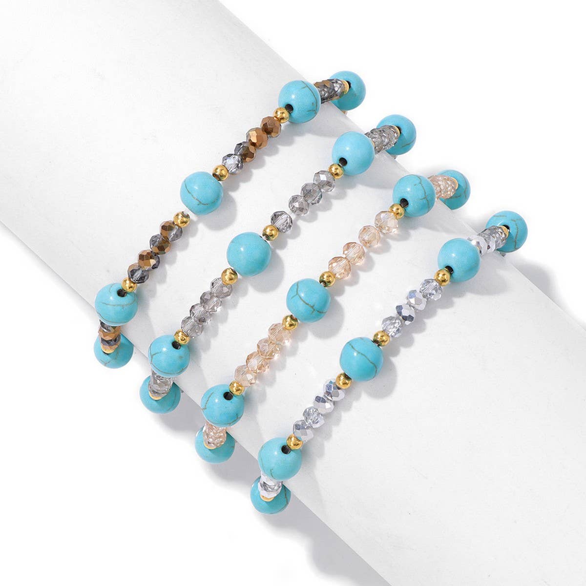 CWAJE4237_FASHION TURQUOISE GLASS BEAD STRETCH BRACELET