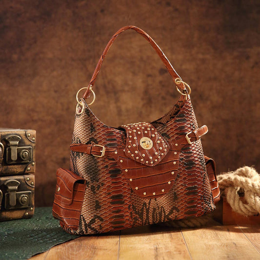 VINTAGE NEW TOTE SNAKE PRINT SHOULDER HANDBAG_CWAB2581