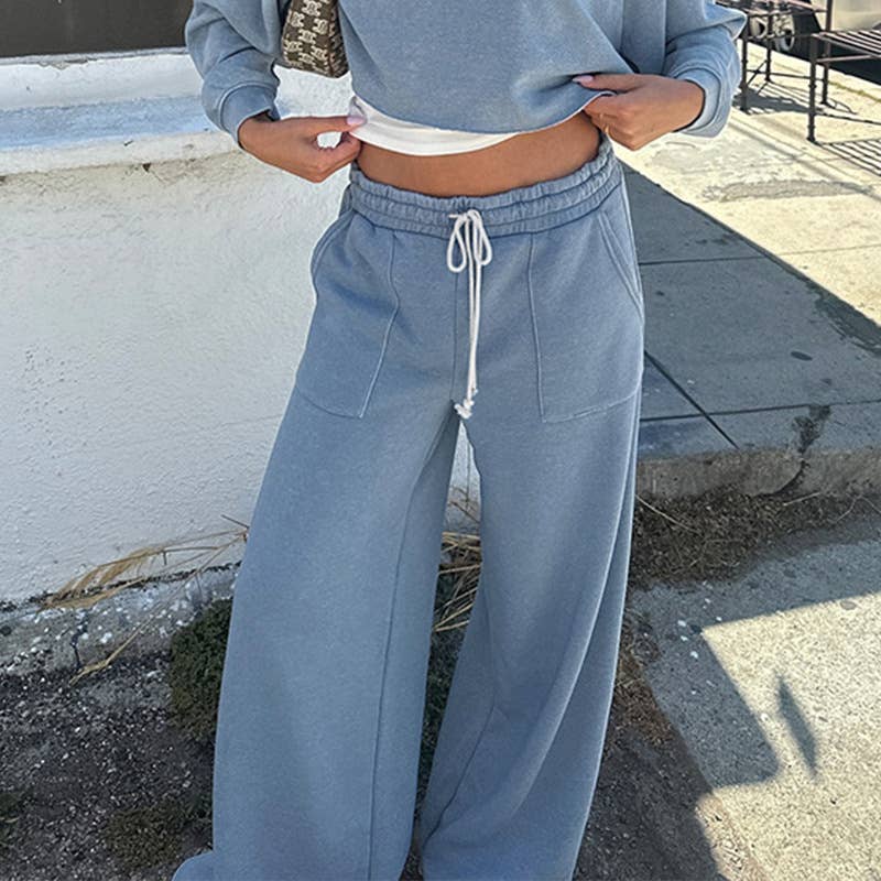 LOOSE SOLID COLOR DRAWSTRING ELASTIC-WAIST PANTS