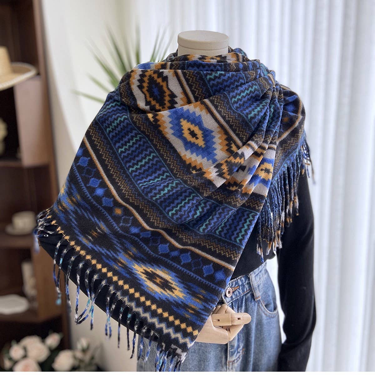 ETHNIC STYLE DOUBLE-SIDED PRINTED TASSEL SCARF