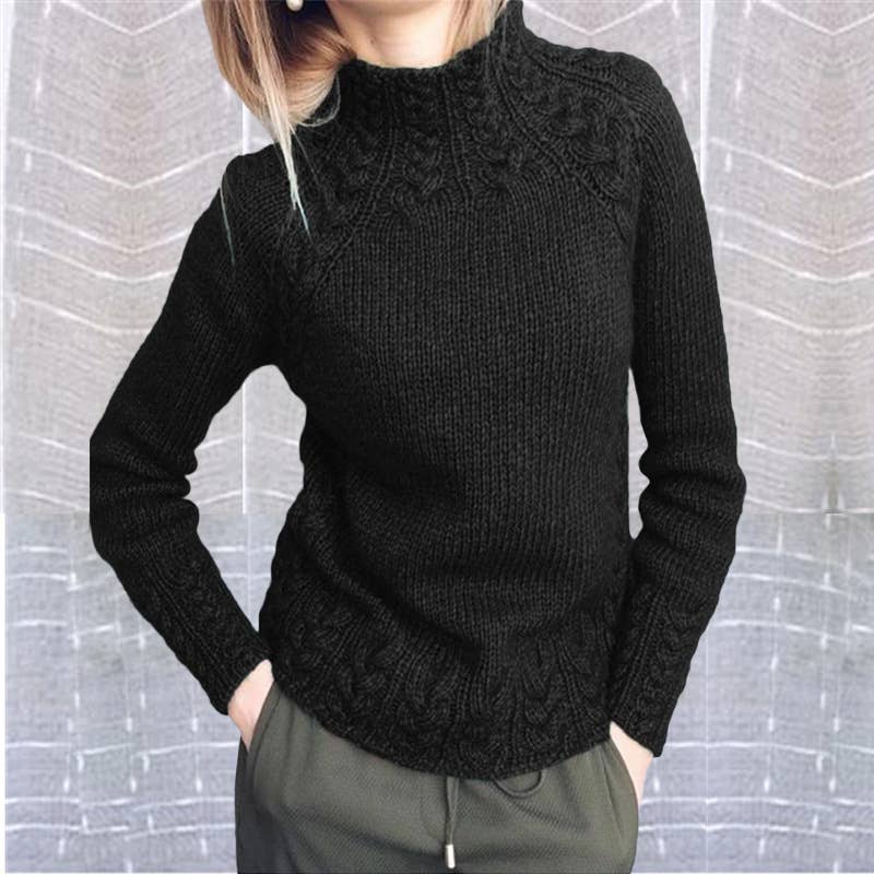 SOLID COLOR LINEN PATTERN HALF TURTLENECK SWEATER