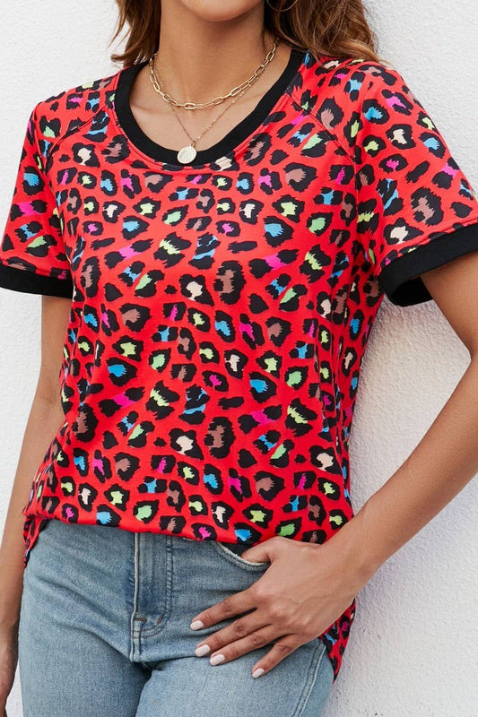 Cwtbls1807_Round Neck Printed Short Sleeve Pullover Top