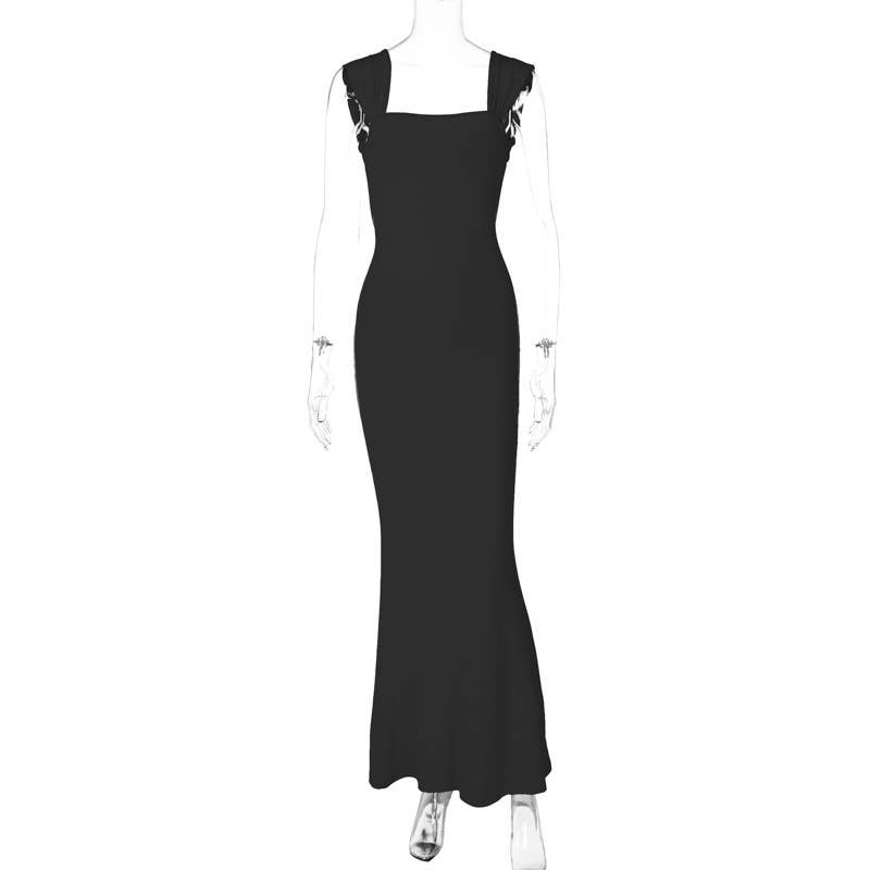 SOLID COLOR SLIM-FIT SLEEVELESS GOWN DRESS