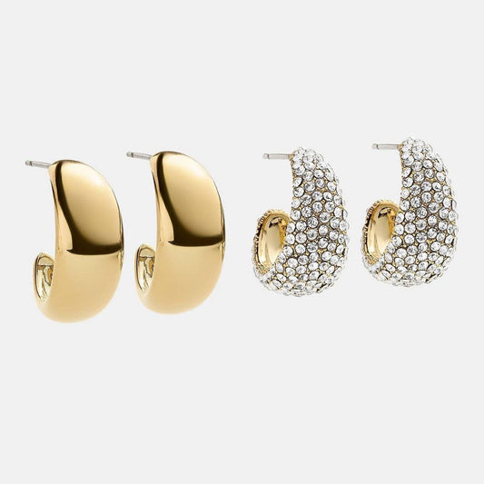 Irregular White Zirconia Stud Earrings 18K Gold