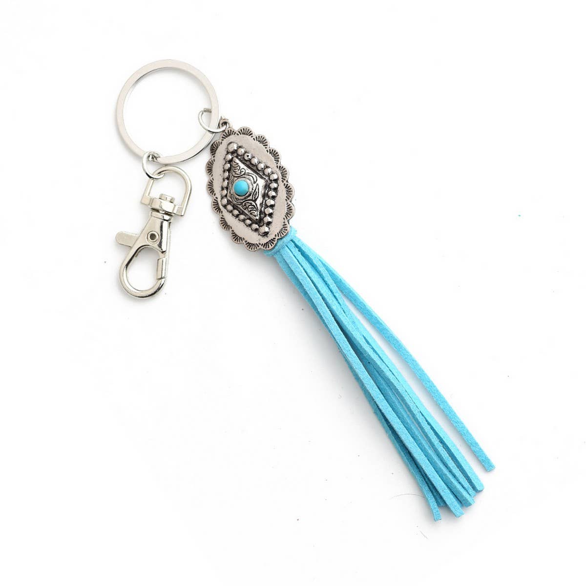 Boho DiamondKeychain withTassel and TurquoiseCharm_CWAB5082