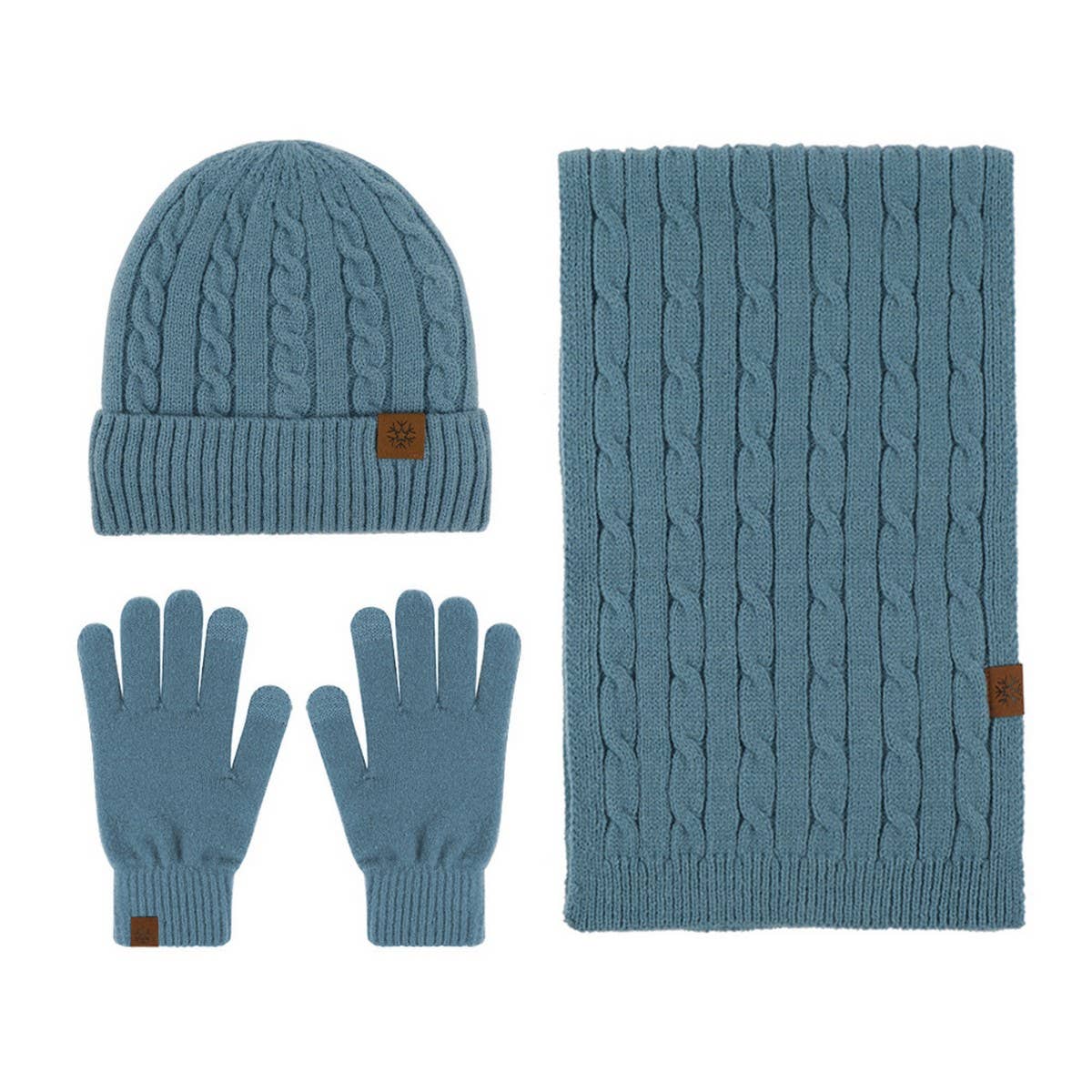 NEW KNITTED HAT, SCARF AND GLOVES THREE-PIECE SET