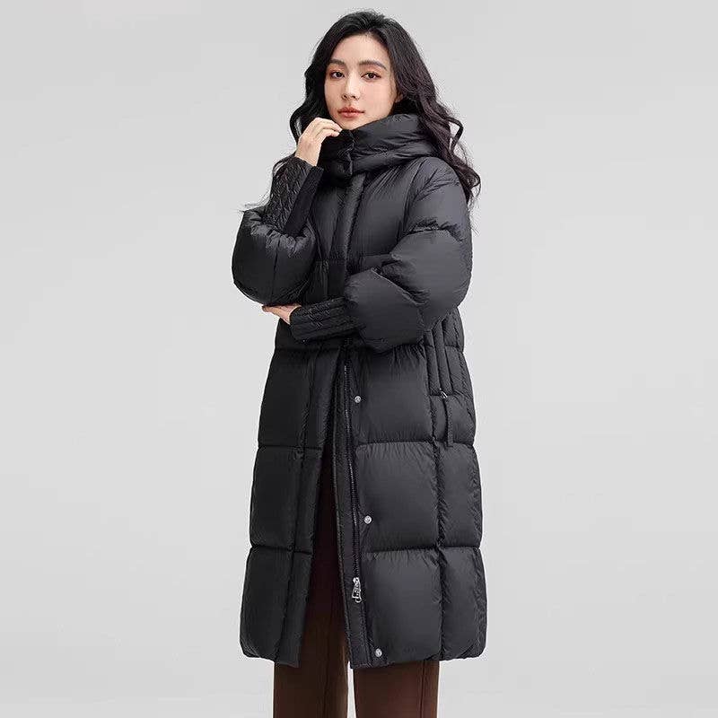 Temperament-long detachable cap warm cotton coat