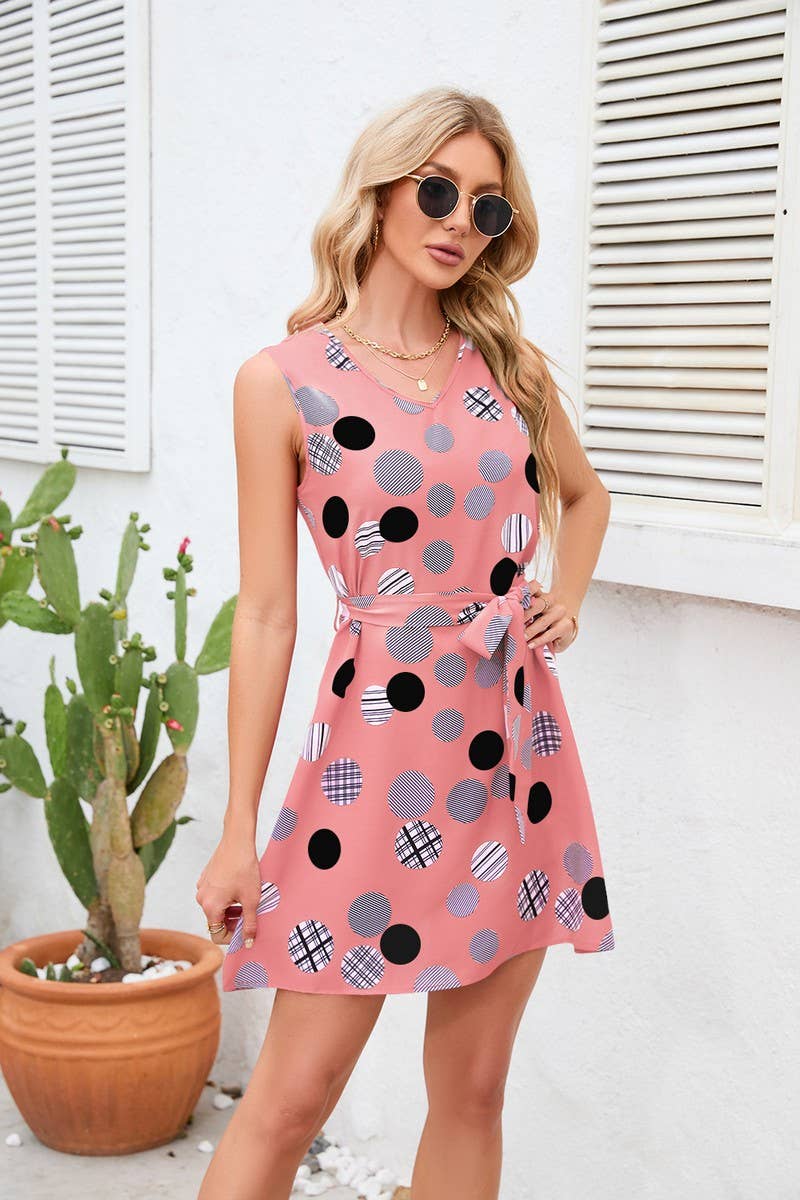 CWDSD4005_PRINT POLKA DOT WAIST SHORT DRESS