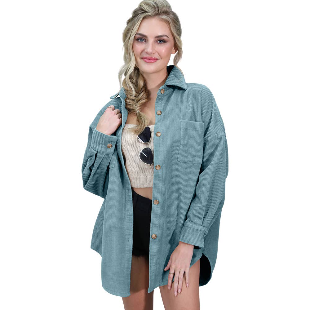 WOMEN LOOSE BUTTON DOWN JACKET_CWOJA695