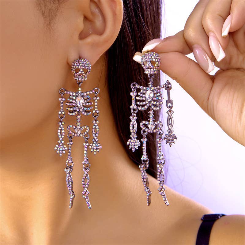 Creative Sparkly Skeleton Earrings Halloween Style_CWAJE0562