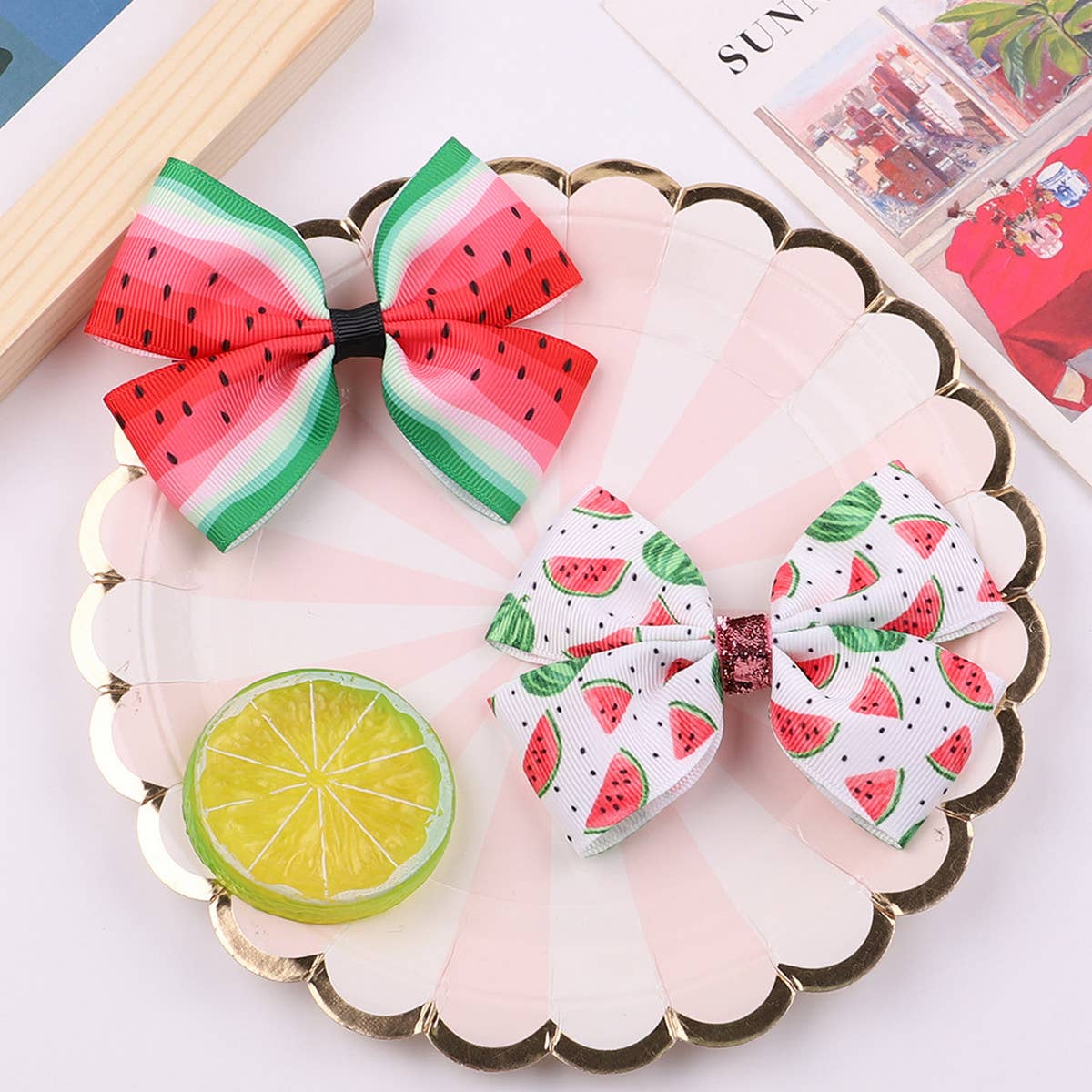 CHILDREN'S FRUIT PRINT BOW HAIR CLIP