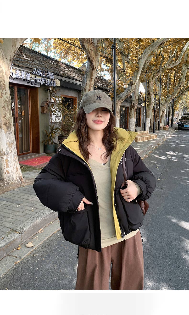 Solid color hooded warm winter padded jacket