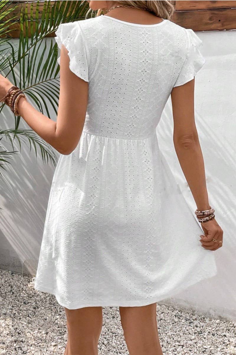 KNITTED JACQUARD CUTOUT BUTTERFLY SLEEVE DRESS