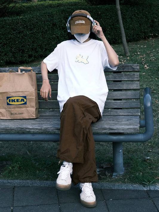 Cwtts0927_Little White Dog Print Crew Neck Short Sleeve