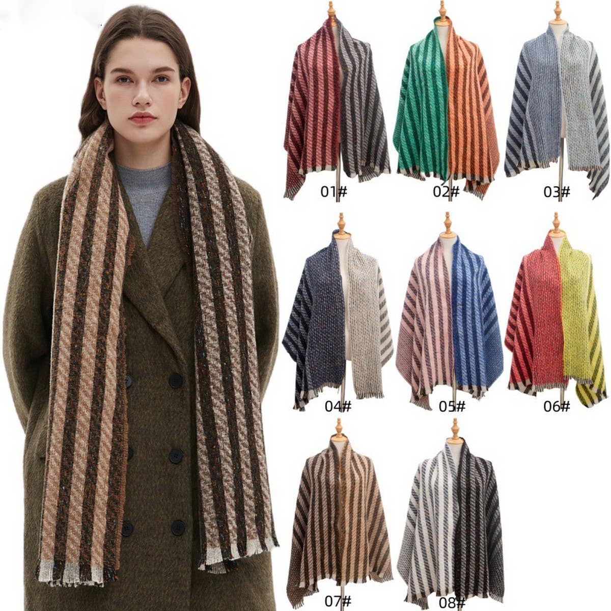 Striped Jacquard Scarf ??Unisex Winter Shawl_CWASC0866