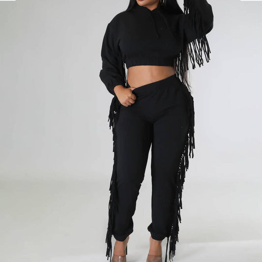 MIDRIFF HOODIE FASHION TWO-PIECE LEGGINGS