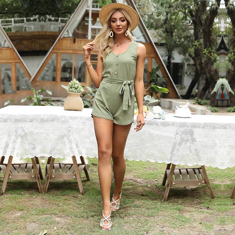 Solid color romper with ruffled halter
