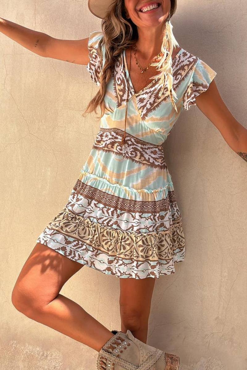 CWDHL1006_NEW SUMMER PRINTED RUFFLE PENDANT DRESS