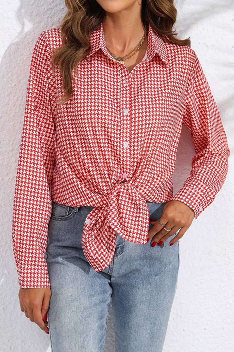 LAPEL PLAID RELAXED LONG-SLEEVED SHIRT