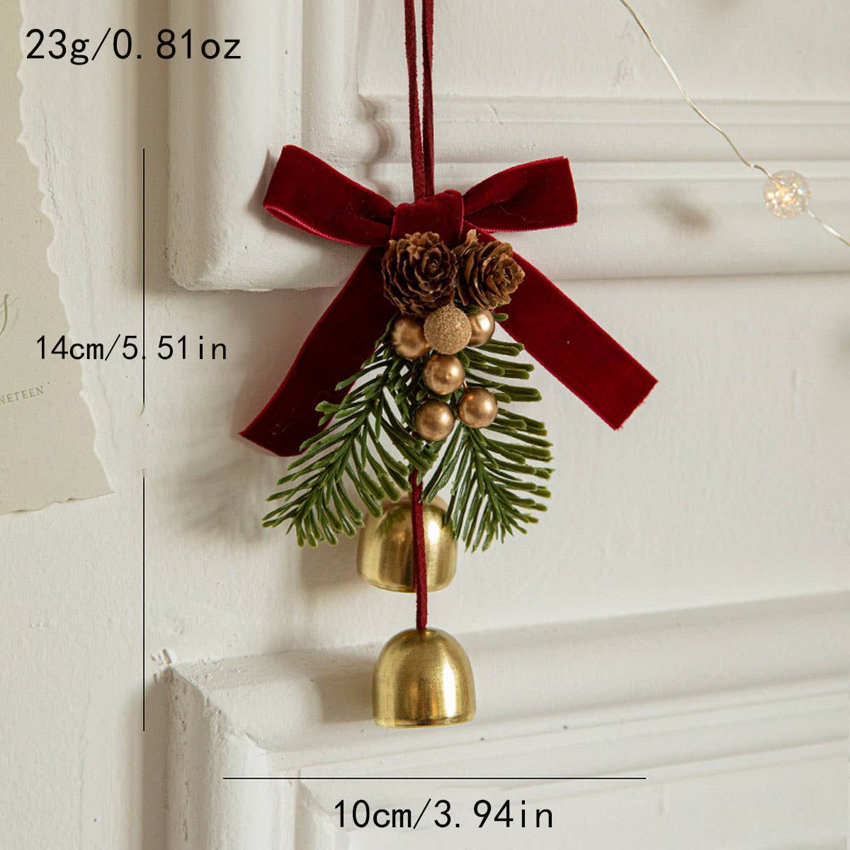 CWMM10369_CHRISTMAS RED VELVET BOW BELL ORNAMENTS DECOR