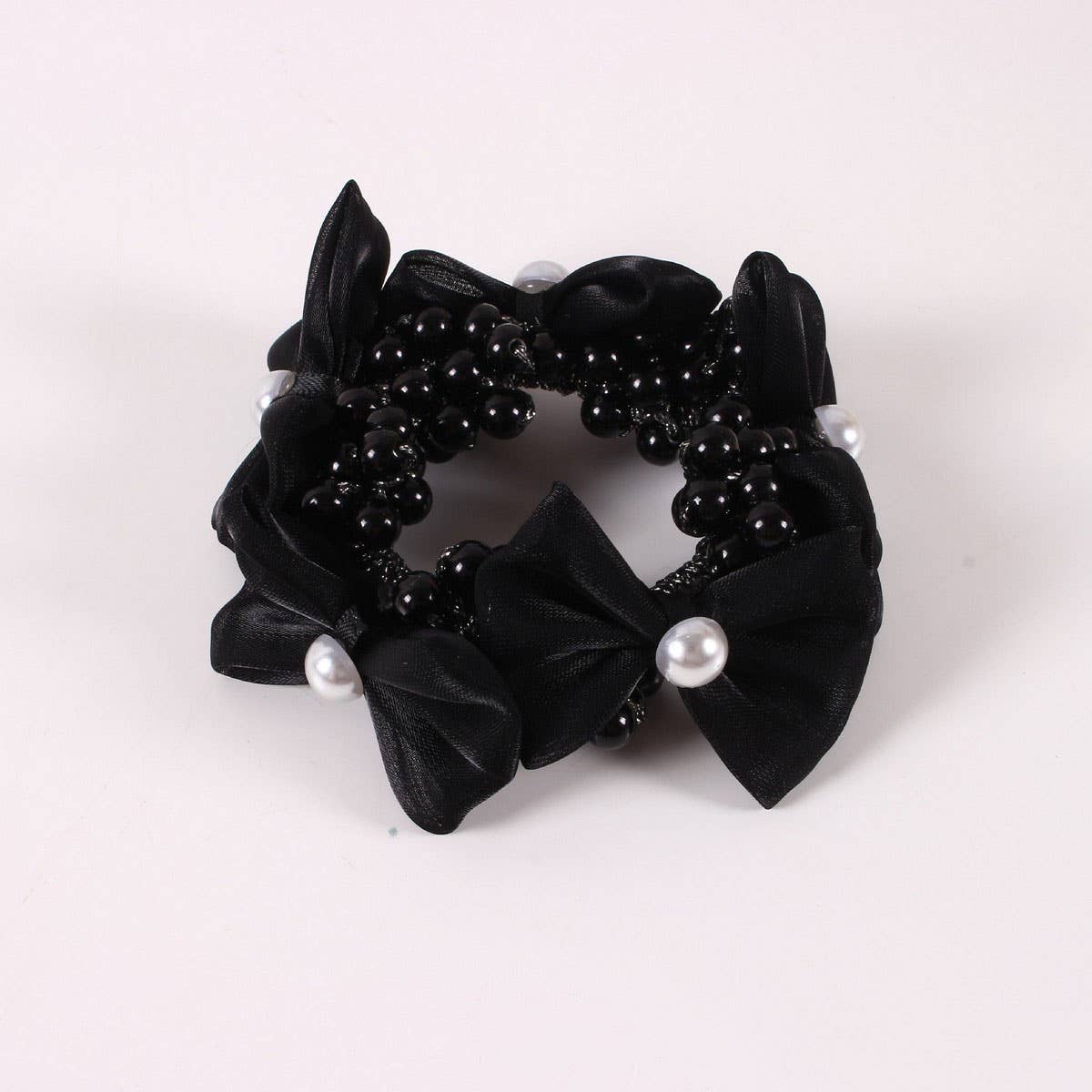 Elegant Pearl Satin Bow Elastic Hair Tie