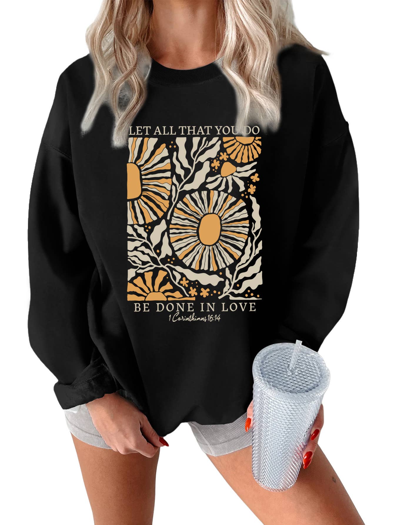 Fashion printed loose round-neck pullover hoodie
