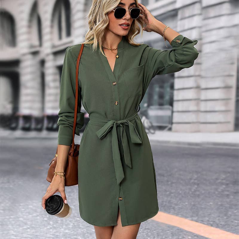 LONG-SLEEVED LACE-UP CARDIGAN DRESS