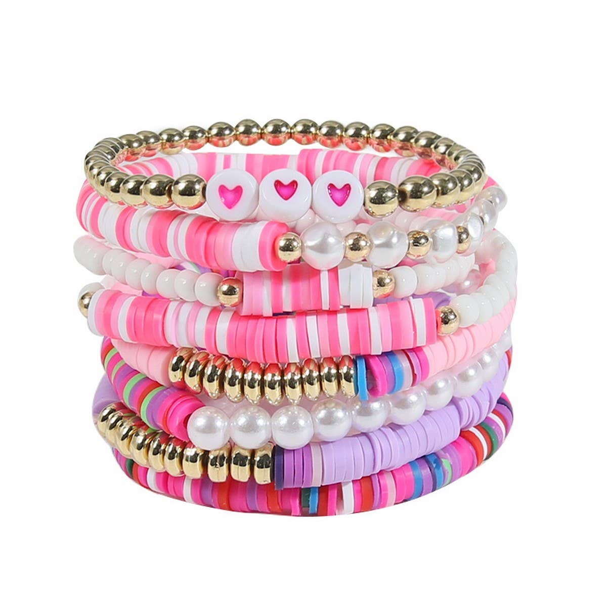 RAINBOW IMITATION PEARL 8-PIECE BRACELET SET_CWMM3511