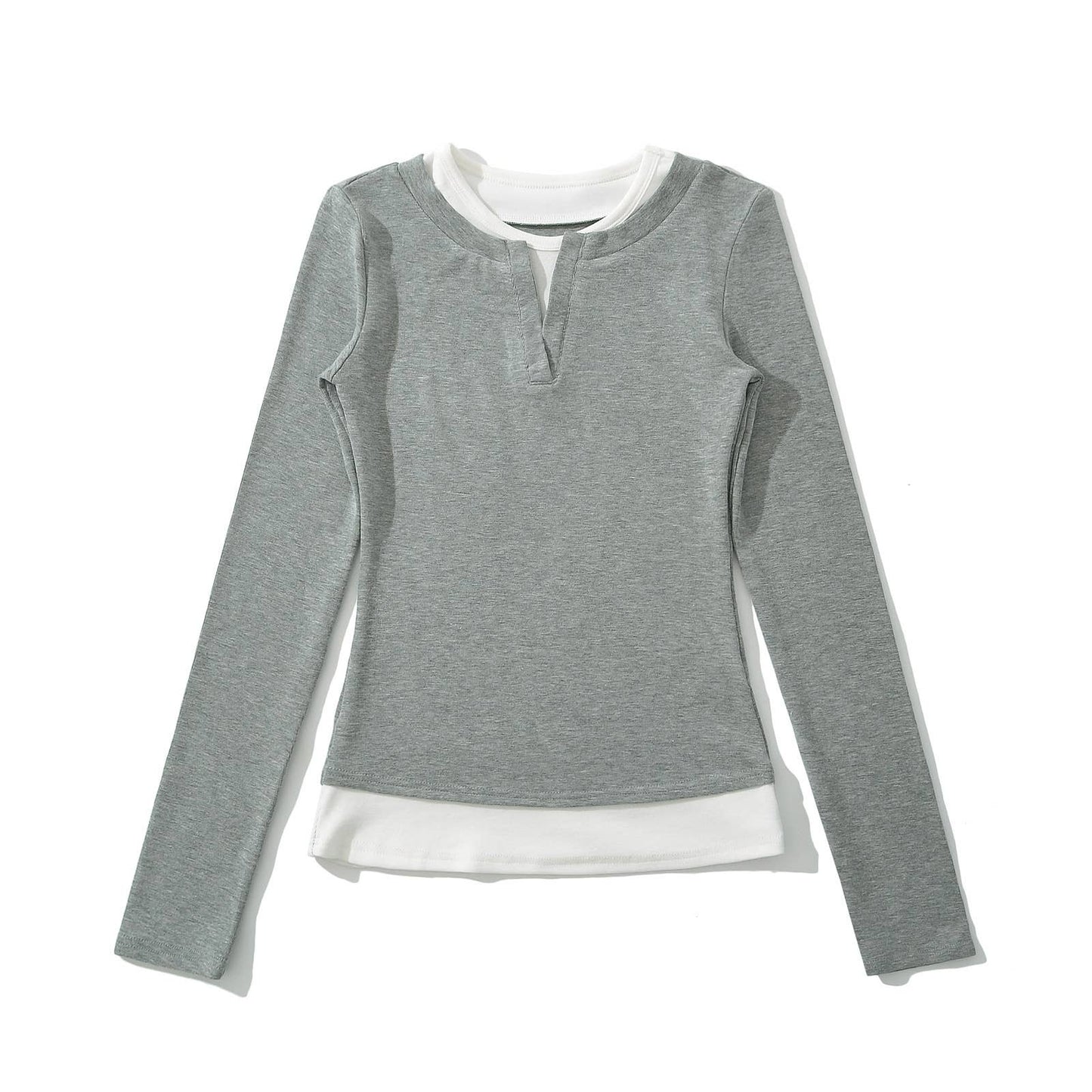 FAKE TWO COLOR-CODED LONG-SLEEVED PULLOVER SHIRTS