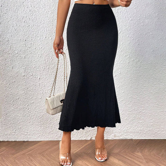 HIGH WAIST KNIT JACQUARD STRETCH WRAP HIP SKIRT