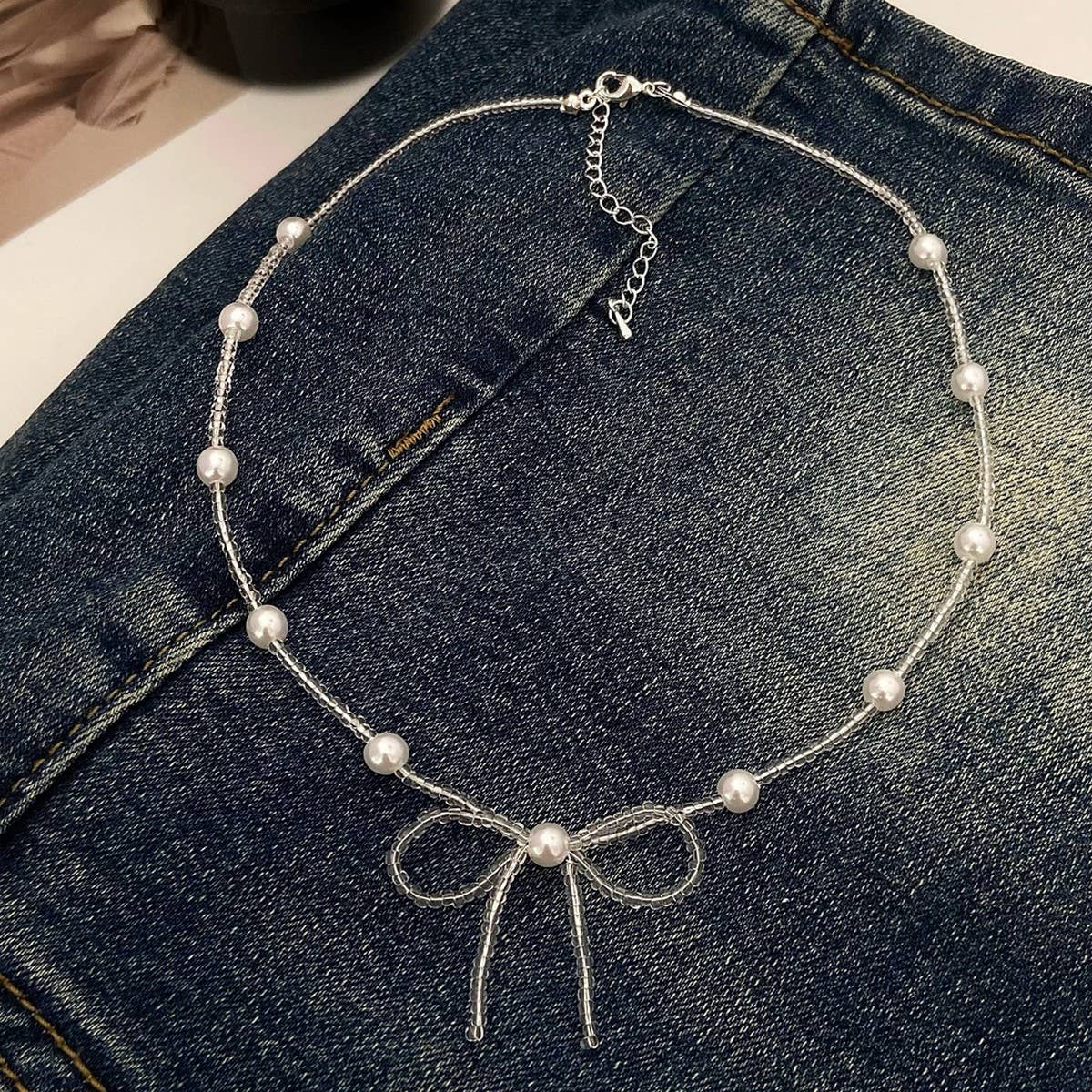 ELEGANT AND FRESH BOW BEADED PEARL NECKLACE