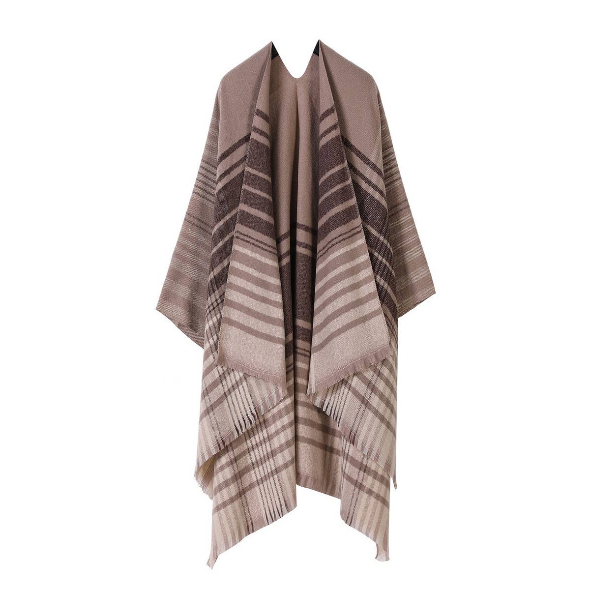 LINE PLAID SPLIT SHAWL THICK LARGE SIZE SCARF CAPE