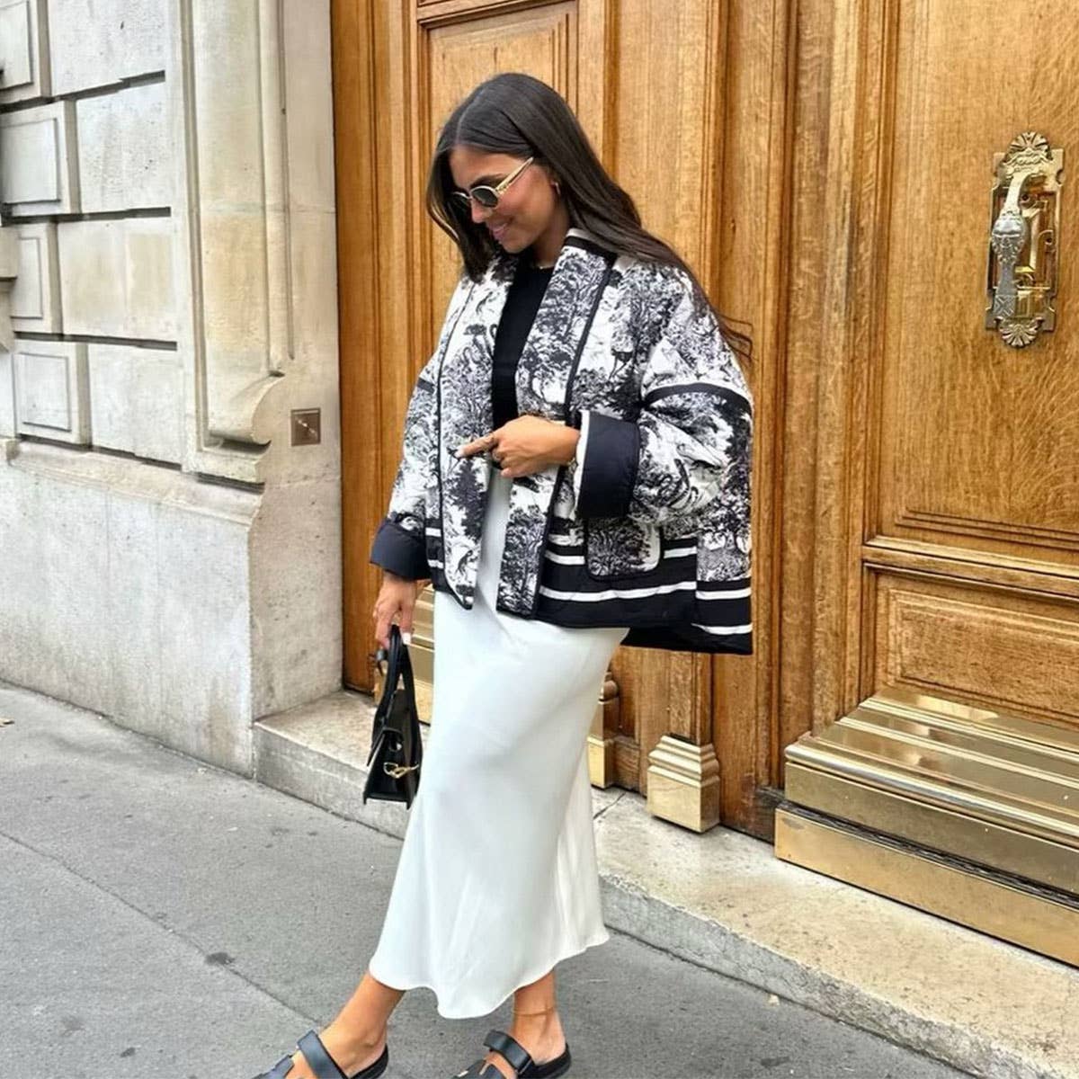 QUILTED JACKET WITH  FLORAL PRINT LAPEL_CWOJA1565