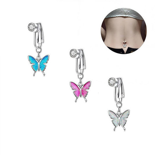 Non-Pierced Butterfly Oil Drop Belly Button Clip_CWMM9469