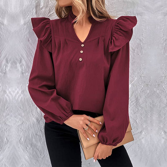 SOLID COLOR LOOSE DESIGN SHIRT FOR WOMEN
