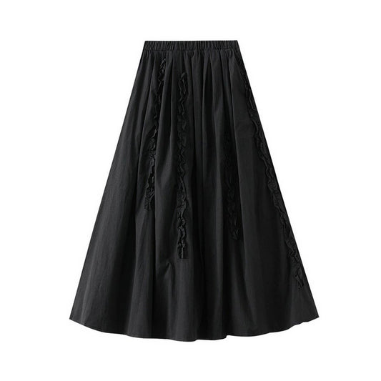 Ruffle Trim 3D Lace A-Line Slimming Skirt
