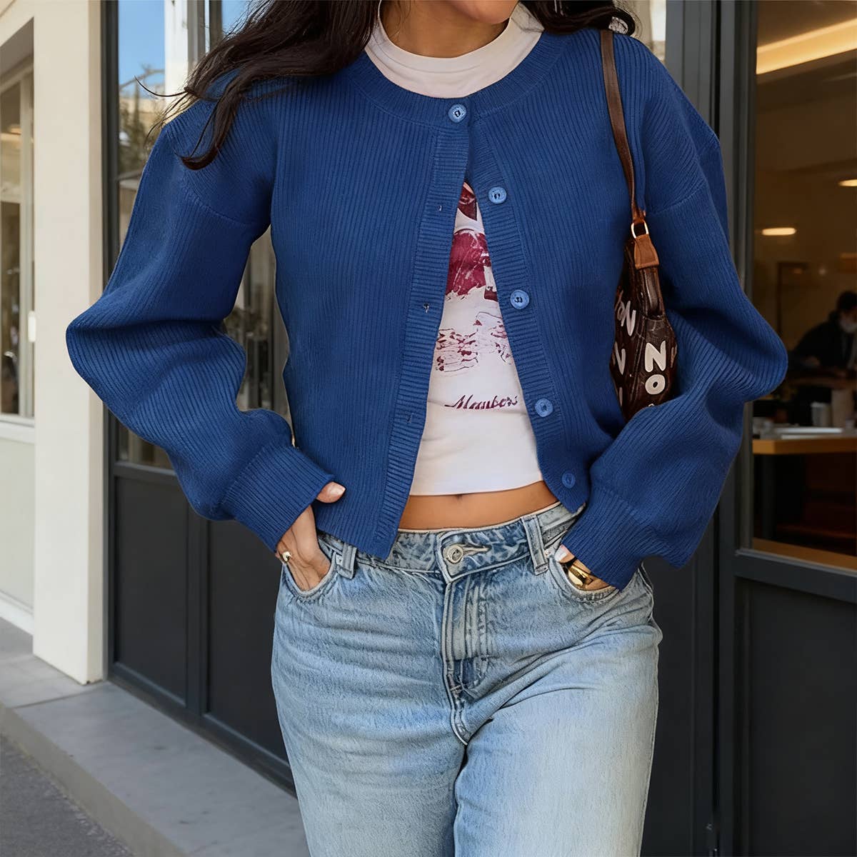 Simple single-breasted woolen long-sleeved coat