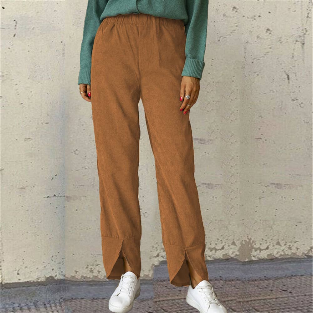 THICKENED CORDUROY ELASTIC-WAISTED CASUAL PANTS
