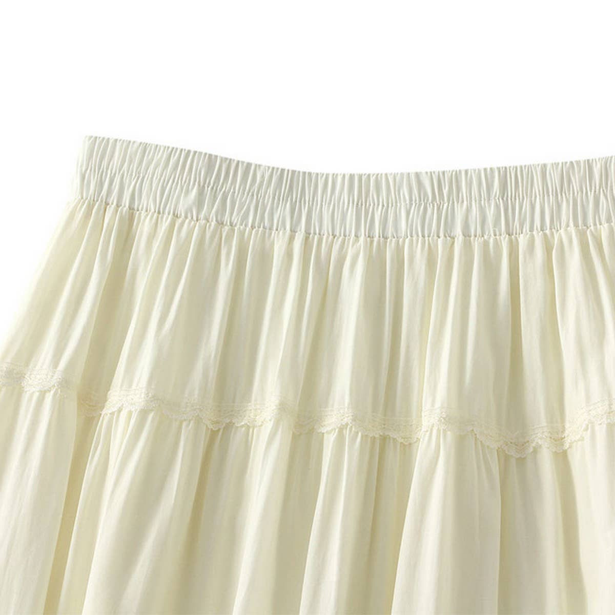 High-Waist Lace Trim A-Line Tiered Maxi Skirt