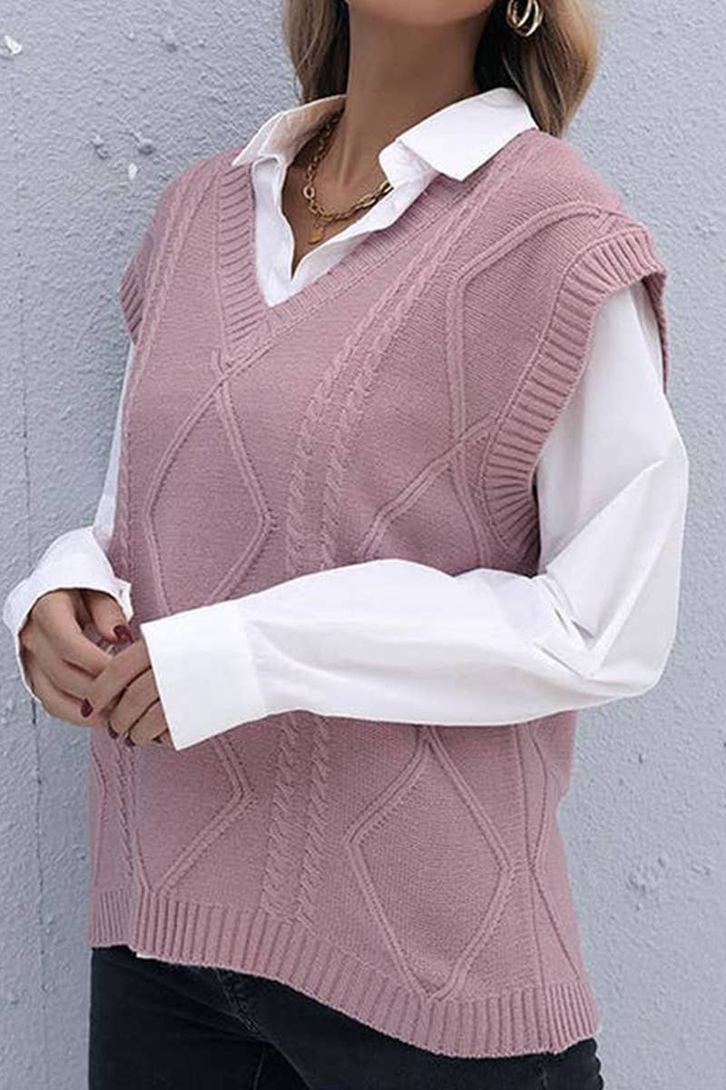Knit pullover V-neck twist vest