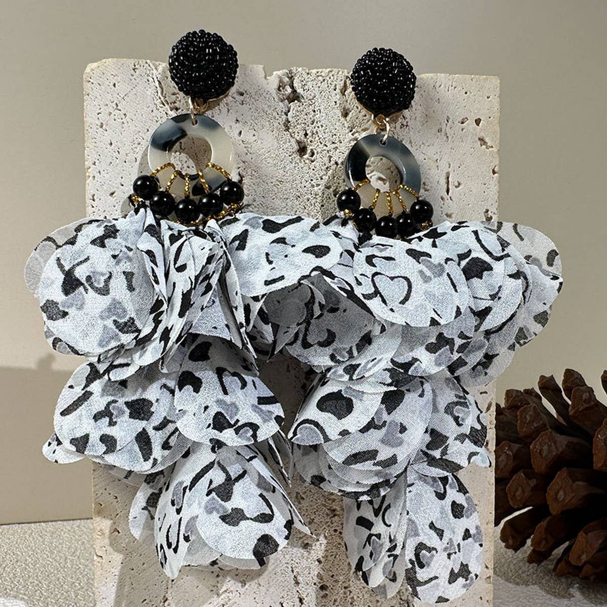 Handmade Floral Tassel Earrings Long Bold Design