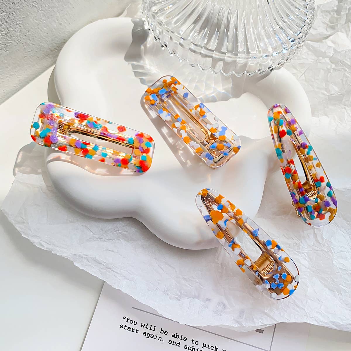 Colored polka dot square acetate plate hair clip