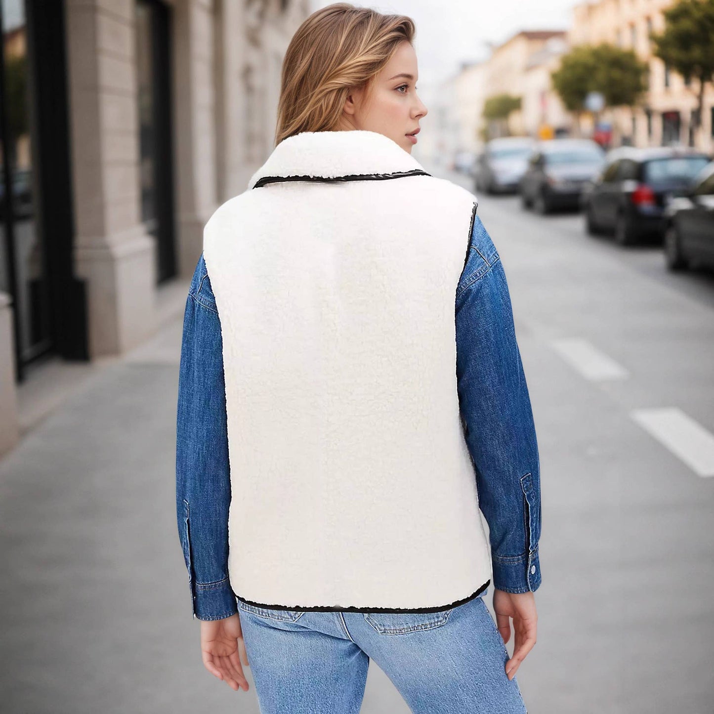 Lambskin lapel black fringed vest