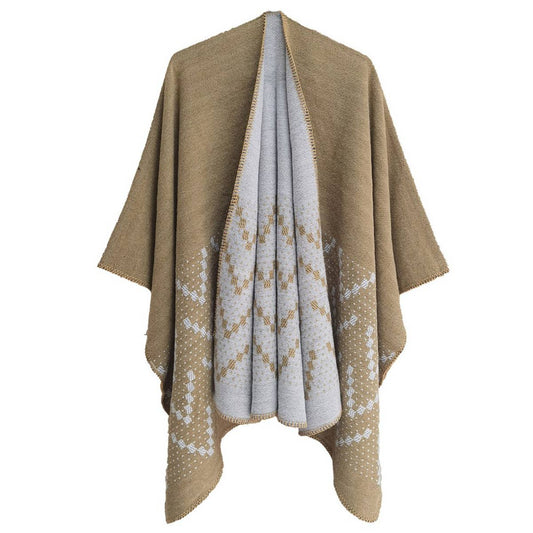 WOMEN COLOR MATCH WRAPPED CARDIGAN SHAWL