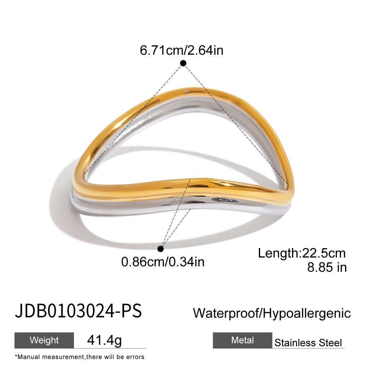 Gold-Silver Wave Bangle in 18K Stainless Steel