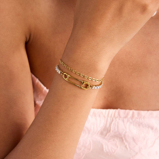 18K Gold Titanium Double Layer Paperclip Bracelet_CWAJE4685