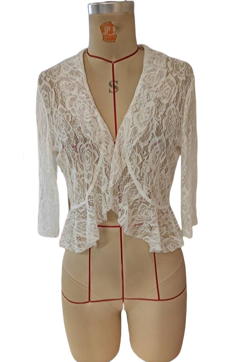 Fashionable ruffled opening short lace top