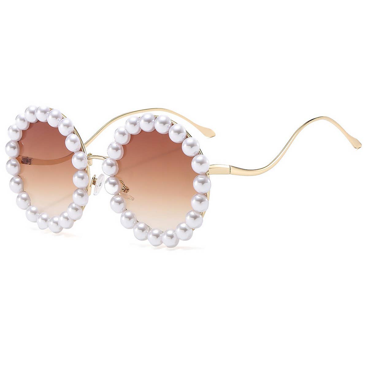 Pearl-Embellished Metal Round Gradient Sunglasses_CWASG1174