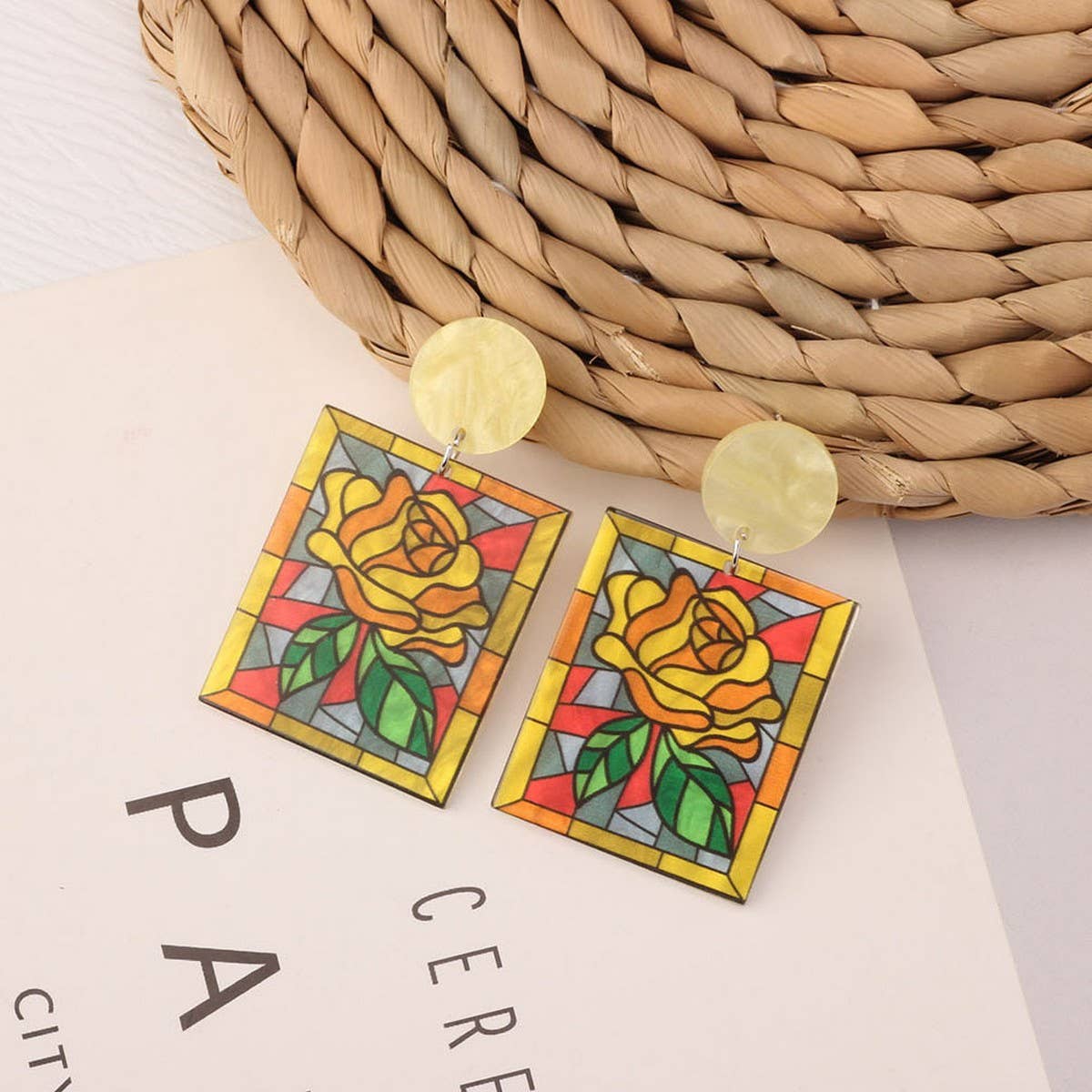 SWEET GIRL COLORFUL FLOWER ACRYLIC EARRINGS
